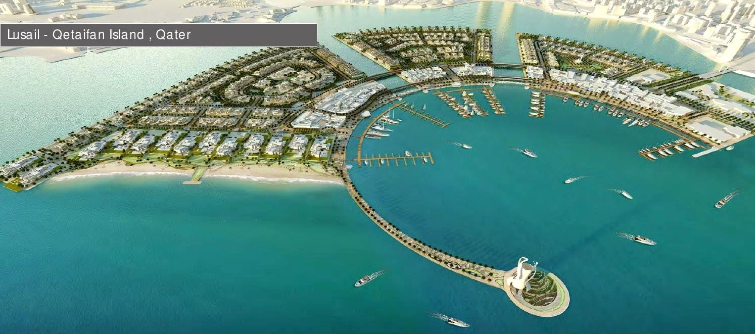 Aerial view of Qetaifan Islands infrastructure